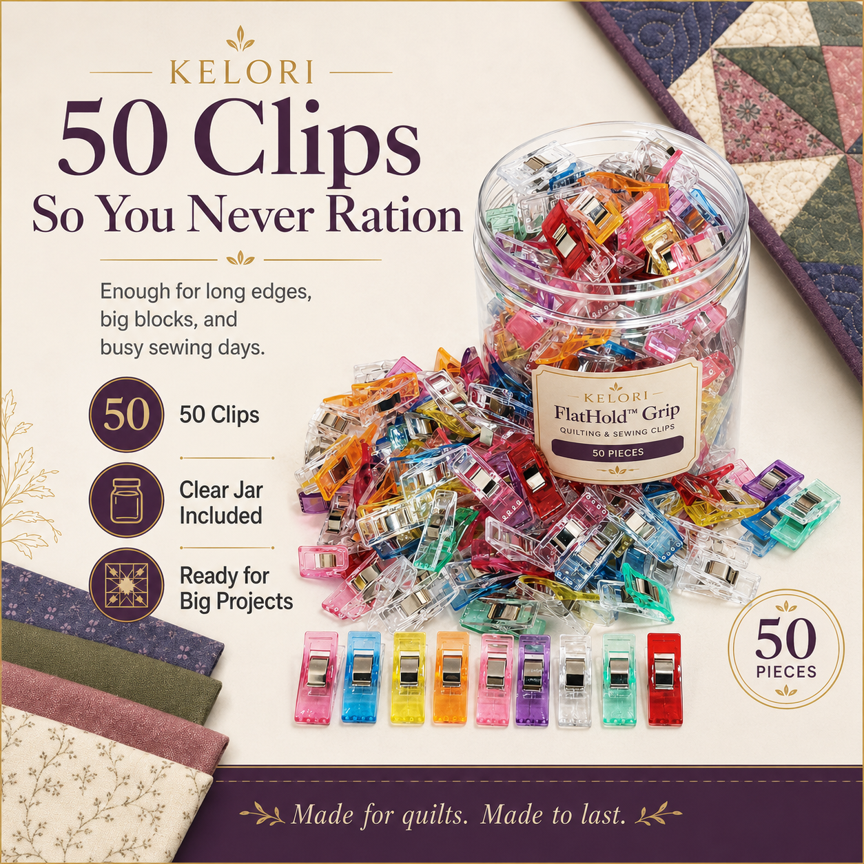 FlatHold™ Grip Quilting Clipper (50pcs)