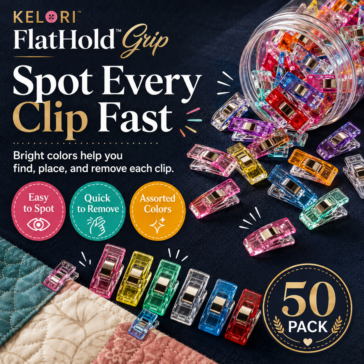 FlatHold™ Grip Quilting Clipper (50pcs)